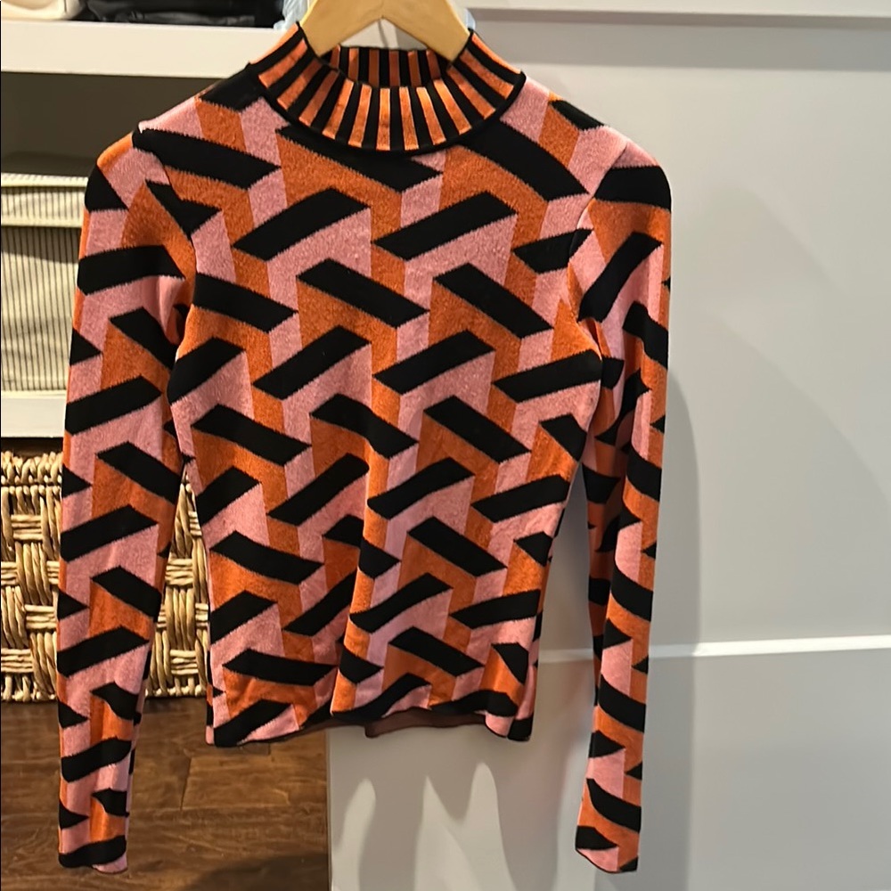 Geometric Pink and Orange Long Sleeve Top